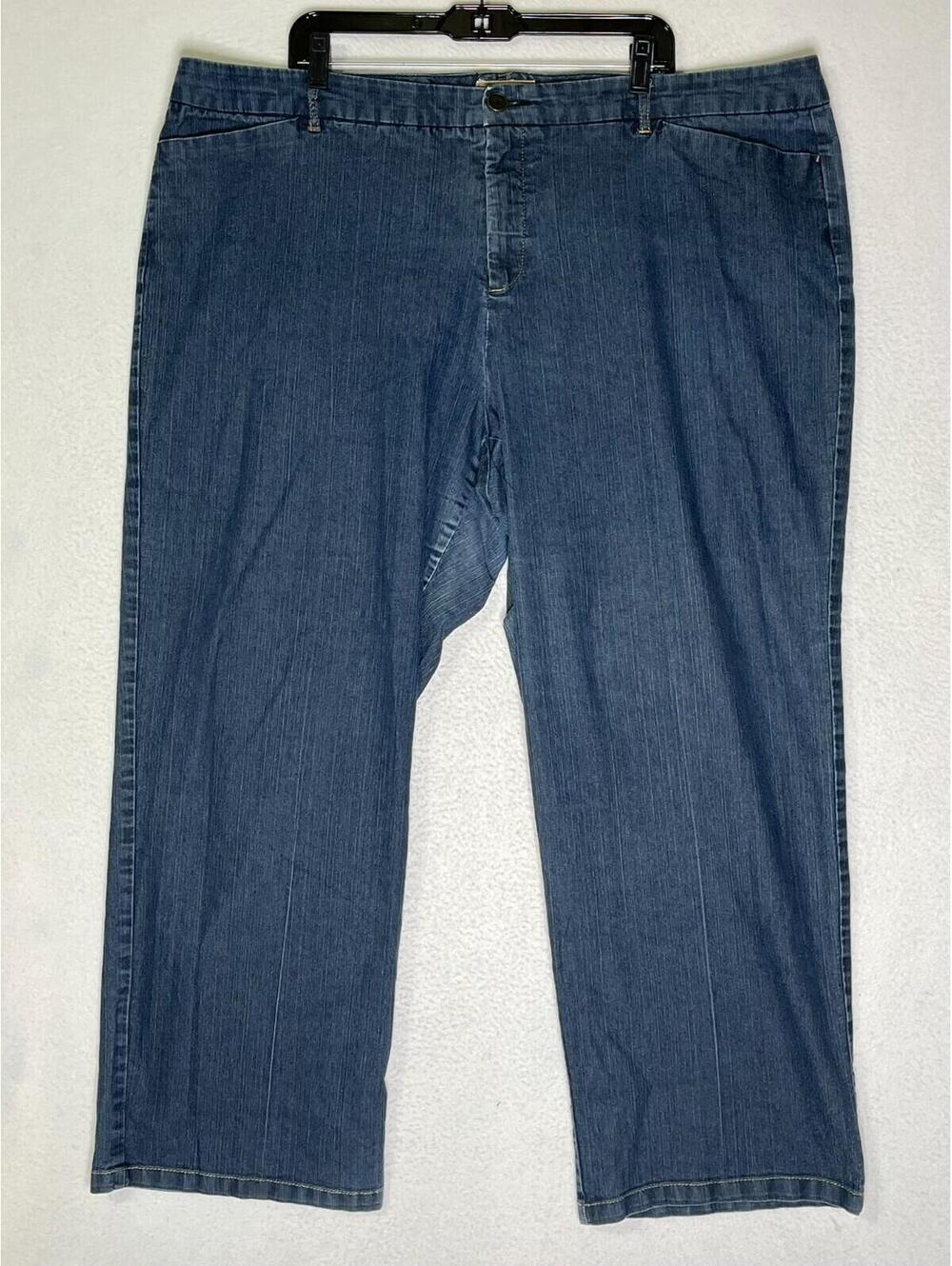 Khakis Blue Wide Leg Jeans Medium Wash Denim Flat Front Strecth Womens Size 24W